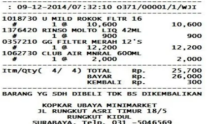 Gambar 2. Contoh Struk Belanja dari Mini Market “OMI”