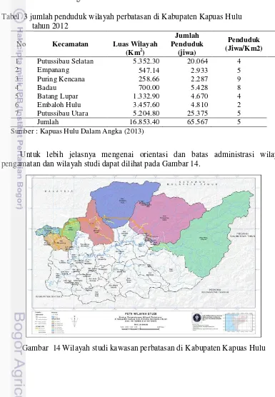 Tabel  3 jumlah penduduk wilayah perbatasan di Kabupaten Kapuas Hulu 