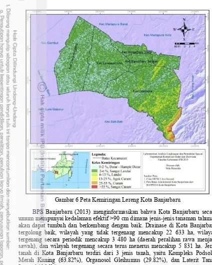 Gambar 6 Peta Kemiringan Lereng Kota Banjarbaru 