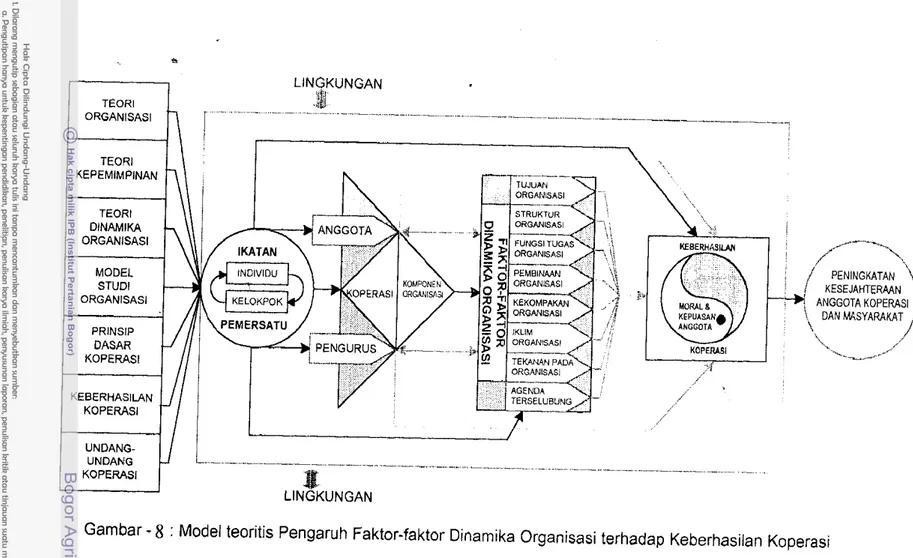 Gambar  -  8  : Model teoritis Pengaruh Faktor-faktor Dinamika Organisasi terhadap Keberhasilan Ko~erasi 