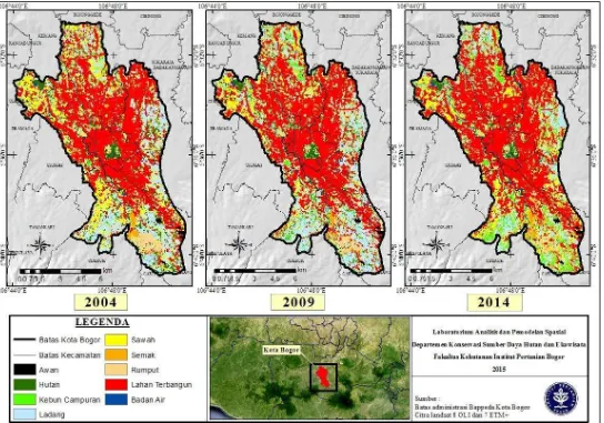 Gambar 5  Tutupan lahan Kota Bogor tahun 2004, 2009 dan 2014