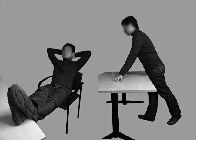 Fig. 1. The two high-power poses used in the study. Participants in the high-power-pose condition were posed in expansive positions with open limbs.