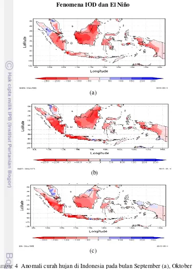 Gambar 4  Anomali curah hujan di Indonesia pada bulan September (a), Oktober  