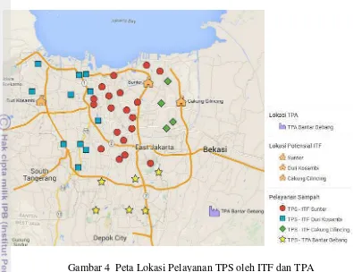 Gambar 4  Peta Lokasi Pelayanan TPS oleh ITF dan TPA 