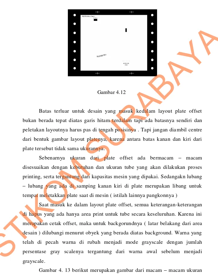 Gambar 4. 13 berikut merupakan gambar dari macam  – macam ukuran  plate untuk mesin cetak offset kemasan tube dengan memakai mesin OMSO : 