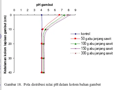 Gambar 18.  Pola distribusi nilai pH dalam kolom bahan gambut 