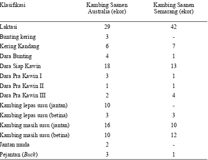 Tabel 3. Struktur Populasi Kambing Saanen di PT. Taurus Dairy Farm Pada Bulan September 2007: