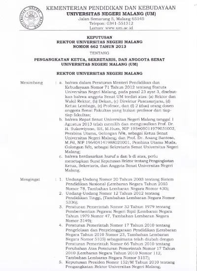 Kumpulan Keputusan Rektor Universitas Negeri Malang Tahun 2013