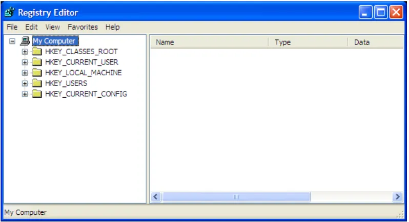 Gambar 2.2. Tampilan Registry Editor pada Windows XP 