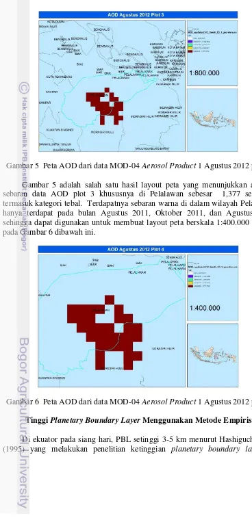 Gambar 5  Peta AOD dari data MOD-04  Aerosol Product 1 Agustus 2012 plot 3 
