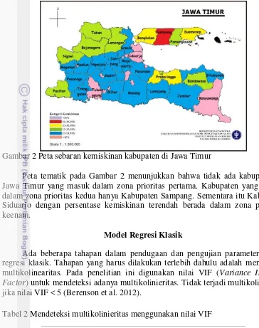 Gambar 2 Peta sebaran kemiskinan kabupaten di Jawa Timur 
