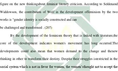 figure on the new thinkingabout feminist literary criticism. According to Seldenand 
