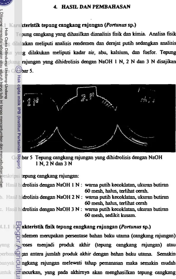 Gambar 5  Tcplmg  cangirang  rajmgm  yang  dihidrolisis  dengan  NaOH  l N , 2 N d a n 3 N  