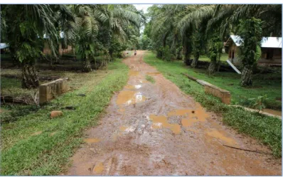 Gambar 3. Jalan desa yang digenanggi air ketika musim hujan datang.  
