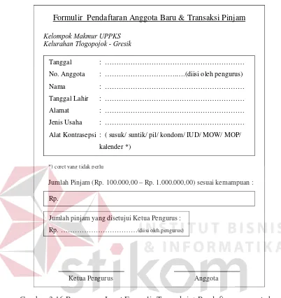 Gambar 3.16 Rancangan Input Formulir Transaksi + Pendaftaran anggota baru 