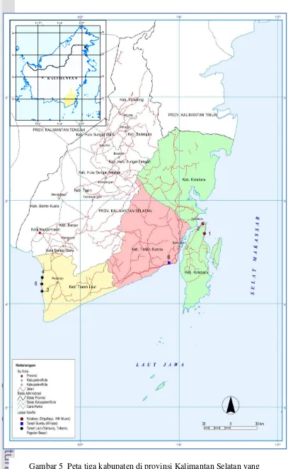 Gambar 5  Peta tiga kabupaten di provinsi Kalimantan Selatan yang  