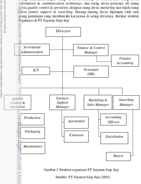 Gambar 2 Struktur organisasi PT Sayuran Siap Saji 