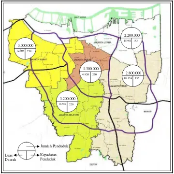 Gambar 11.  Peta distribusi dan kepadatan penduduk DKI Jakarta tahun 2010 