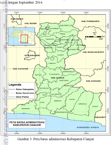 Gambar 3  Peta batas administrasi Kabupaten Cianjur 