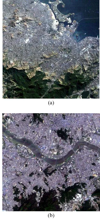 Fig. 3. Rio Janeiro (a) and Seoul (b) images in RGB bands 