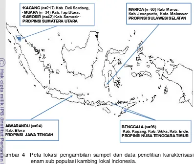 Gambar 4  Peta lokasi pengambilan sampel dan data penelitian karakterisasi 
