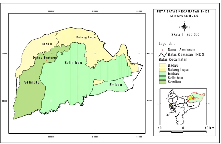Gambar 5. Peta batas Kecamatan TNDS di Kabupaten Kapuas Hulu Kalbar.