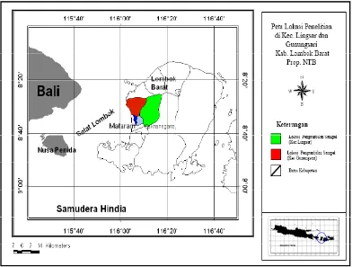 Gambar 7  Peta lokasi pengambilan sampel darah sapi Bali-Lombok 
