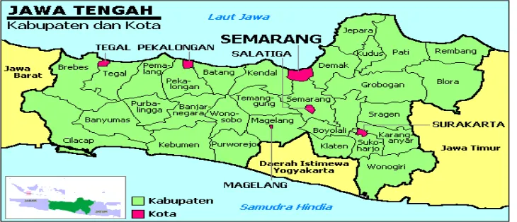 Gambar 4.1 Peta Wilayah Kabupaten dan Kota Provinsi Jawa Tengah 
