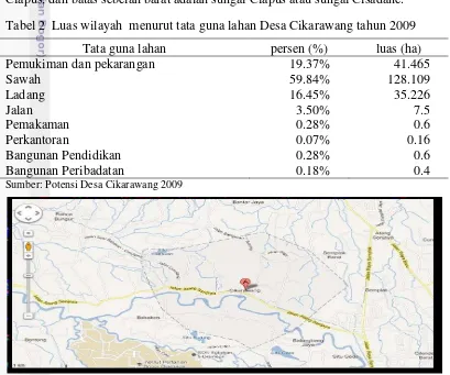 Tabel 2  Luas wilayah  menurut tata guna lahan Desa Cikarawang tahun 2009 