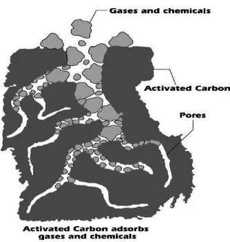 Figure 2.3: Cross section activated carbon adsorption for gases and chemicals. 