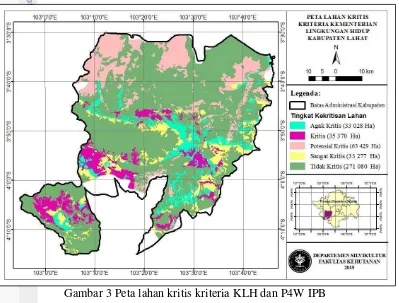 Gambar 3 Peta lahan kritis kriteria KLH dan P4W IPB 