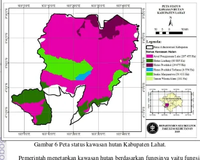 Gambar 6 Peta status kawasan hutan Kabupaten Lahat. 