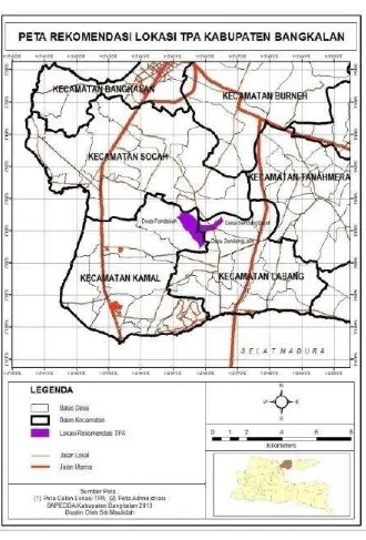 Gambar 3. Peta Lokasi Rekomendasi TPA Baru Kabupaten Bangkalan 