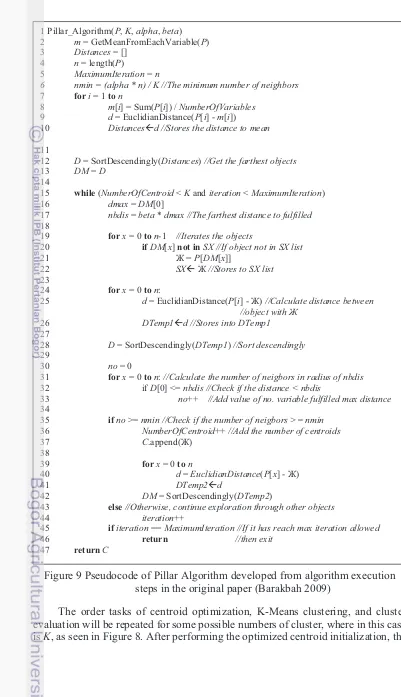 Figure 9 Pseudocode of Pillar Algorithm developed from algorithm execution 