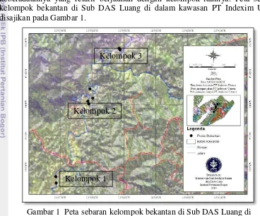 Gambar 1  Peta sebaran kelompok bekantan di Sub DAS Luang di 