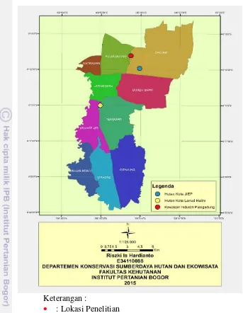Gambar 1   Peta lokasi penelitian di daerah Jakarta Timur yaitu Hutan Kota JIEP, 