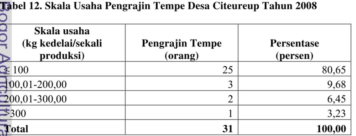 Tabel 12. Skala Usaha Pengrajin Tempe Desa Citeureup Tahun 2008 