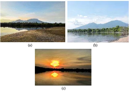 Gambar 6  Pemandangan Pantai Bilik dan Sejile (a) panorama Pantai Sejile (b) panorama Pantai Bilik (c) panorama matahari terbit dari Pantai Sejile 