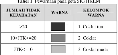 Tabel 1  Pewarnaan pada peta SIGTIKEM 