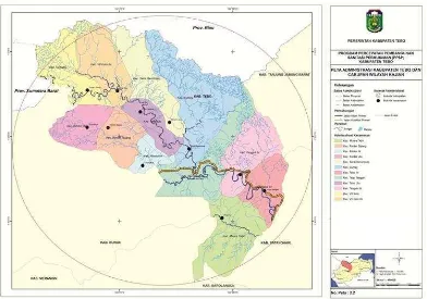 Gambar  4. Peta Administrasi Kabupaten Tebo dan Cakupan Wilayah Kajian. Sumber. RTRW Kabupaten Tebo 2013-2033 