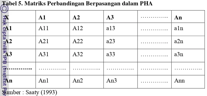 Tabel 5. Matriks Perbandingan Berpasangan dalam PHA 