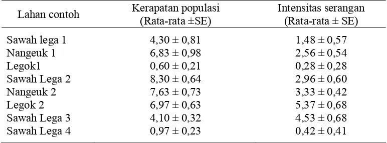 Tabel 6   Rata-rata kerapatan populasi (ekor/tanaman) dan intensitas serangan       T