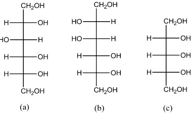 Gambar 2.  Struktur kimia dari (a) sorbitol, (b) manitol dan (c) xylitol.  