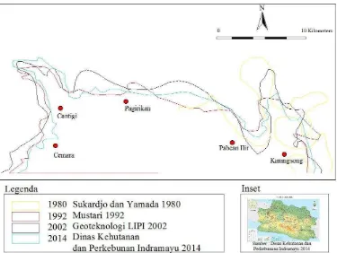 Gambar 4 Perubahan pesisir Indramayu (Delta Cimanuk) Jawa Barat (1980-2014) 