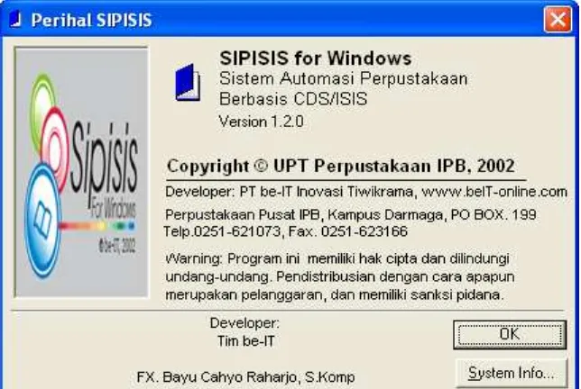Gambar 1. Tampilan Copy Right Pengembang SIPISIS 