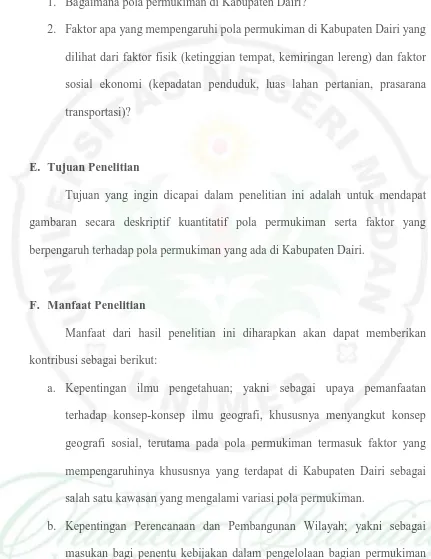 gambaran secara deskriptif kuantitatif pola permukiman serta faktor yang 