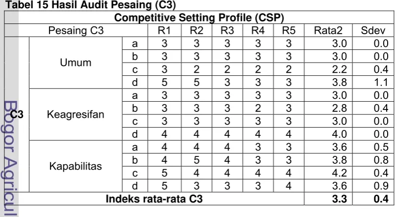 Tabel 15 Hasil Audit Pesaing (C3) 