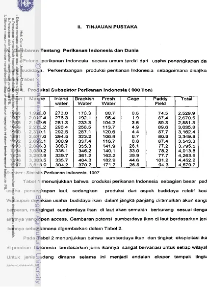 Tabel 1. Produksi Subsektor Perikanan Indonesia ( 000 Ton) 