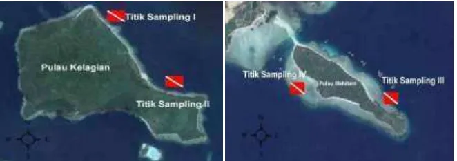 Gambar 1 : Titik pengambilan data Pulau Kelagian dan Pulau Mahitam 