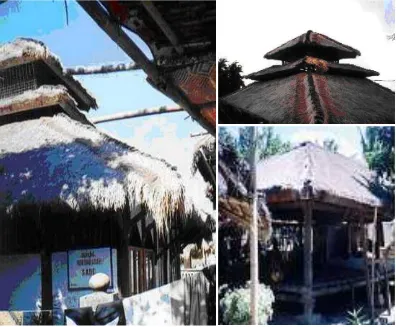 Gambar 5. Bangunan fasilitas lingkungan di Dusun Sade (arah jarum jam) (1) Masjid sebagai tempat ibadah yang penampilannya sangat dipengaruhi oleh arsitektur Hindu